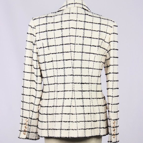 NWT L'AGENCE Kenzie White Check Boucle Tweed Double Breasted Blazer - Picture 8 of 13